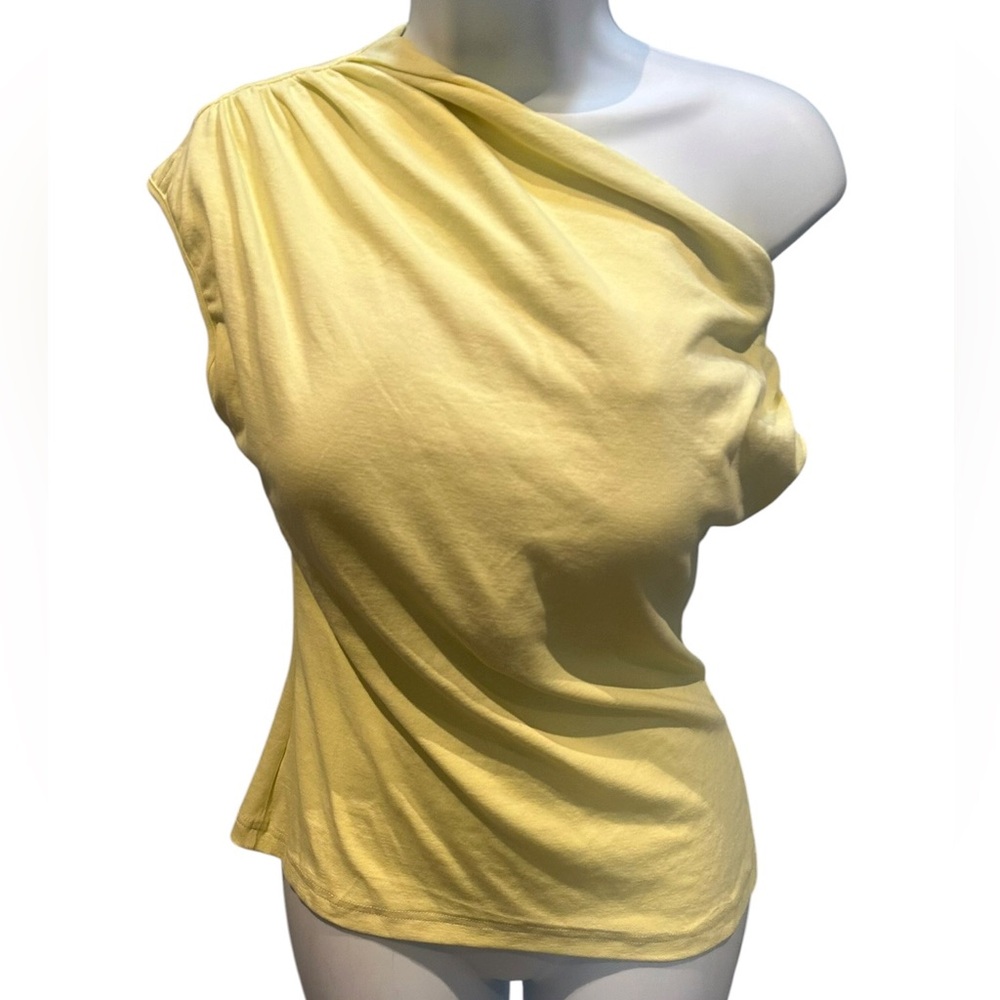 OGL Asymmetrical Tee Top Yellow Off Shoulder Short Sleeve Size Large New